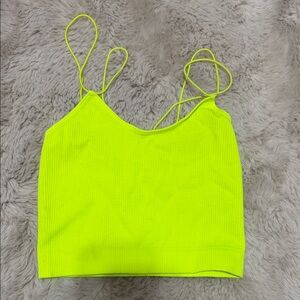 Neon Yellow Ribbed Spaghetti Strap Crop Cami